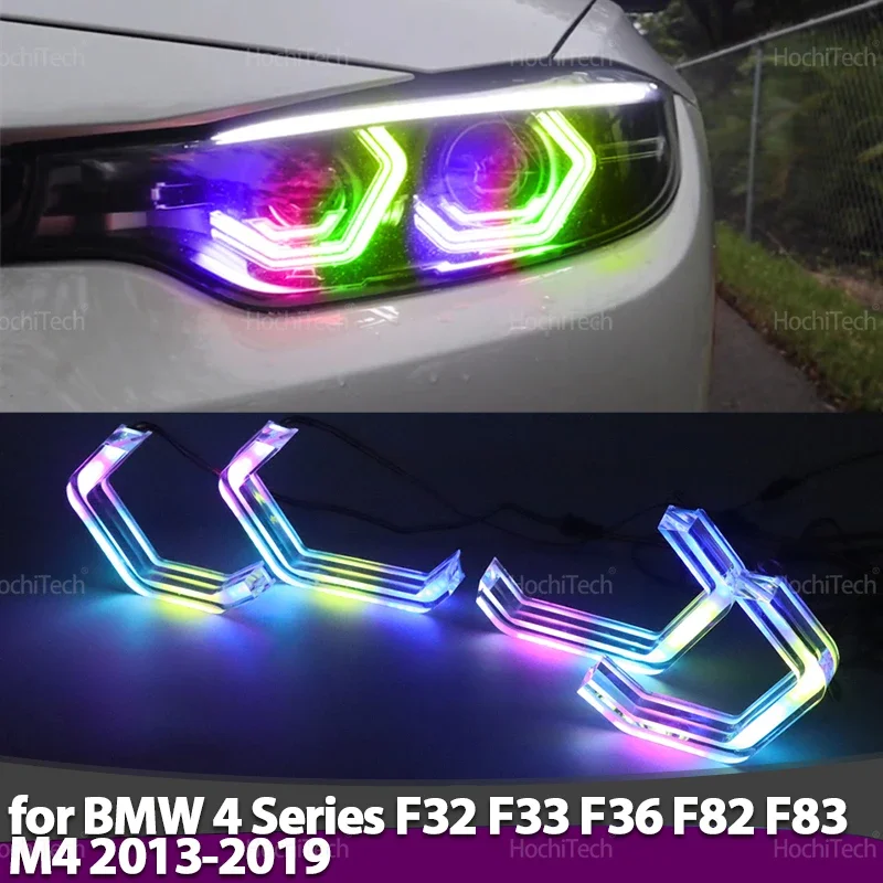 

Для BMW 4-й серии F32 F33 F36 F82 F83 M4 2013-2019 Flowing DRL Многоцветное управление приложением M4 Стиль LED Angel Eyes Кольцо лампы