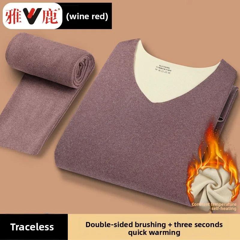 Conjunto de ropa interior térmica sin costuras con cuello en V para hombre, ropa de otoño con temperatura de calefacción de terciopelo grueso, Calzoncillos largos para invierno