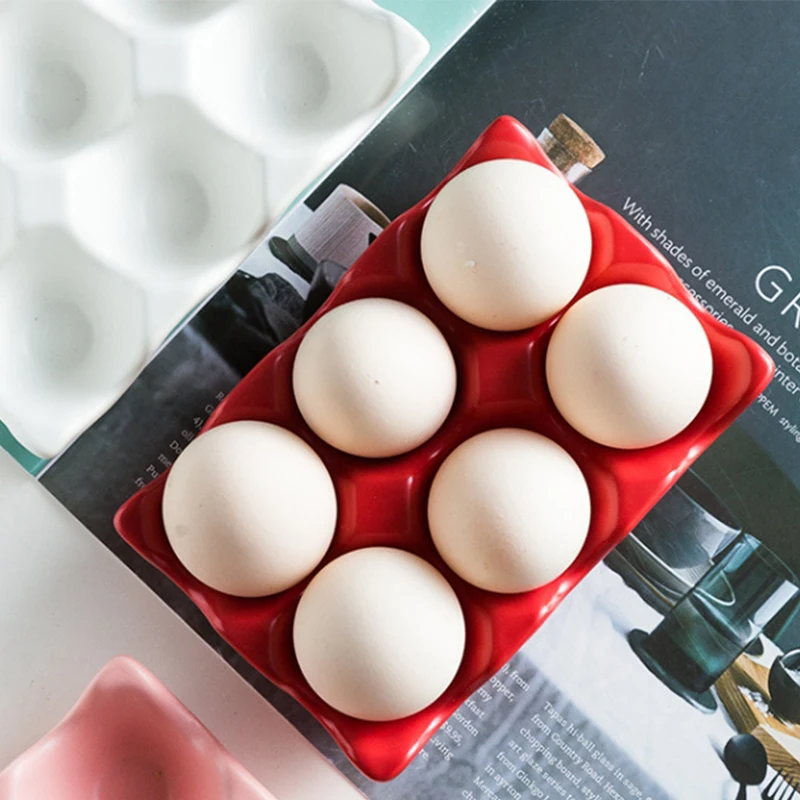 6 Grids Egg Holder Ceramic Anti-Slip Egg Box Refrigerator Shockproof Egg Tray Holder Storage Box Home Storage Organization