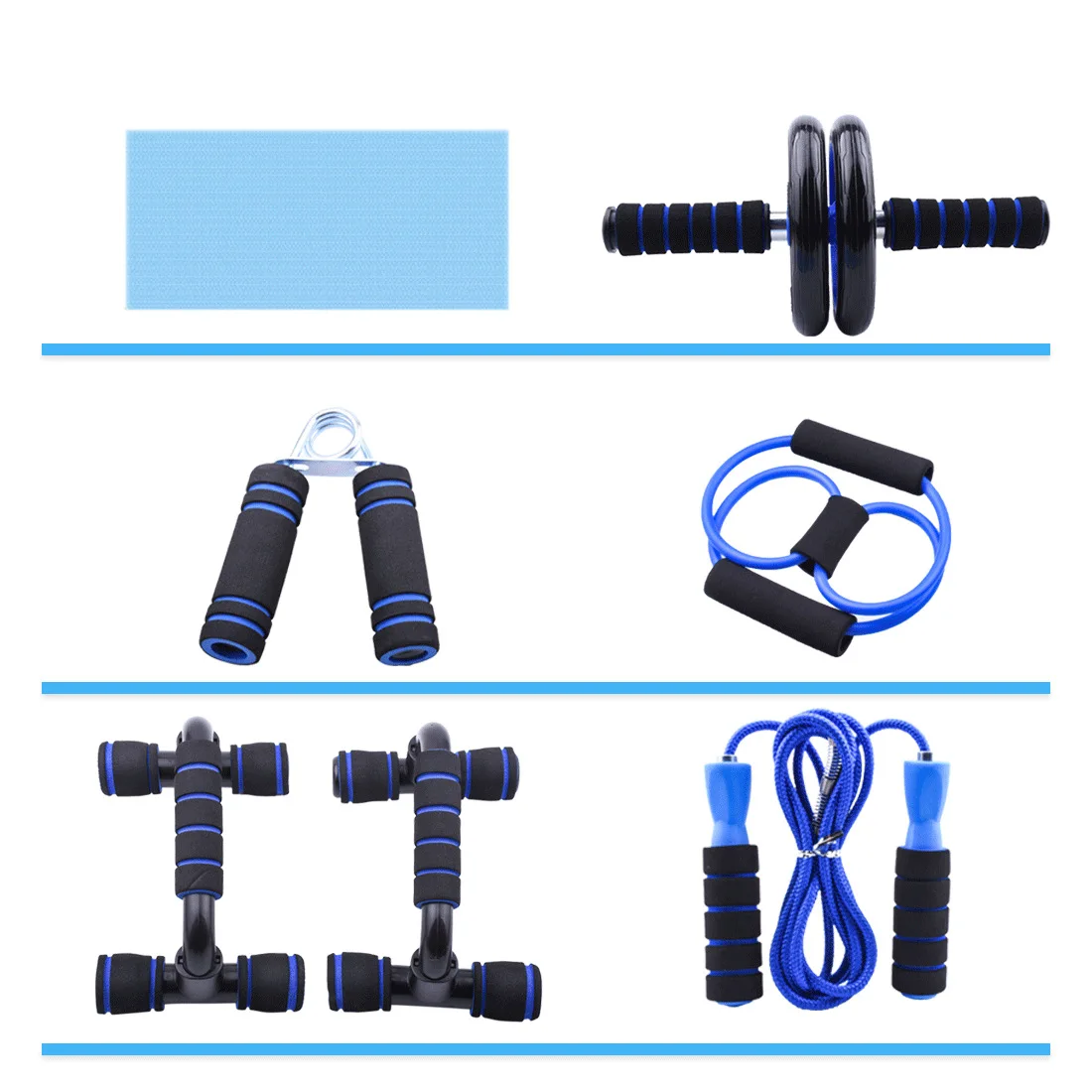 Small indoor home fitness set 7-piece push-up support abdominal wheel set Multifunctional trainer