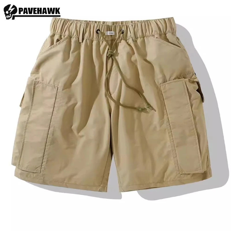 

Japanese Loose Cargo Shorts Mens Multi Pocket Drawstring Simplicity Sports Middle Pants Summer Outdoors Tooling Quarter Pants