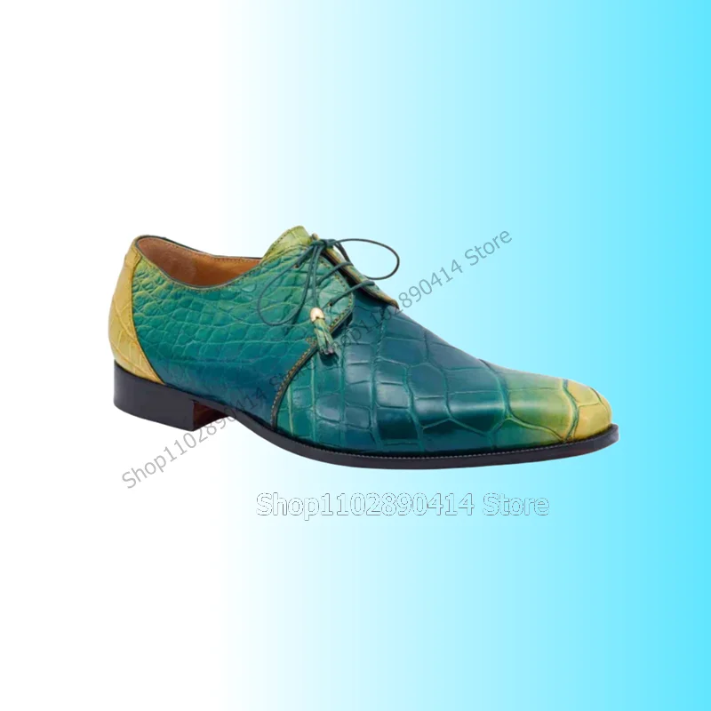 

Green Yellow Alligator Print Low Top Strappy Men Shoes Fashion Lace Up Male Shoes Luxury Handmade Party Banquet Men Casual Shoes