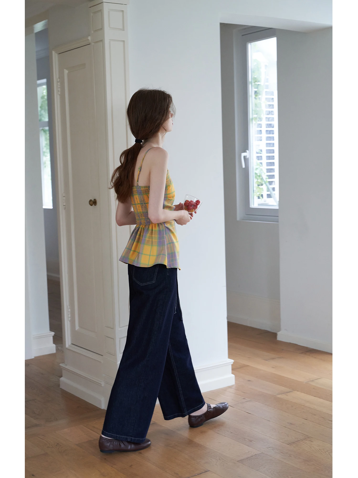 

Темно-синие свободные широкие джинсы с высокой талией, женские летние повседневные брюки прямого кроя с веревкой на талии, длинные брюки для похудения