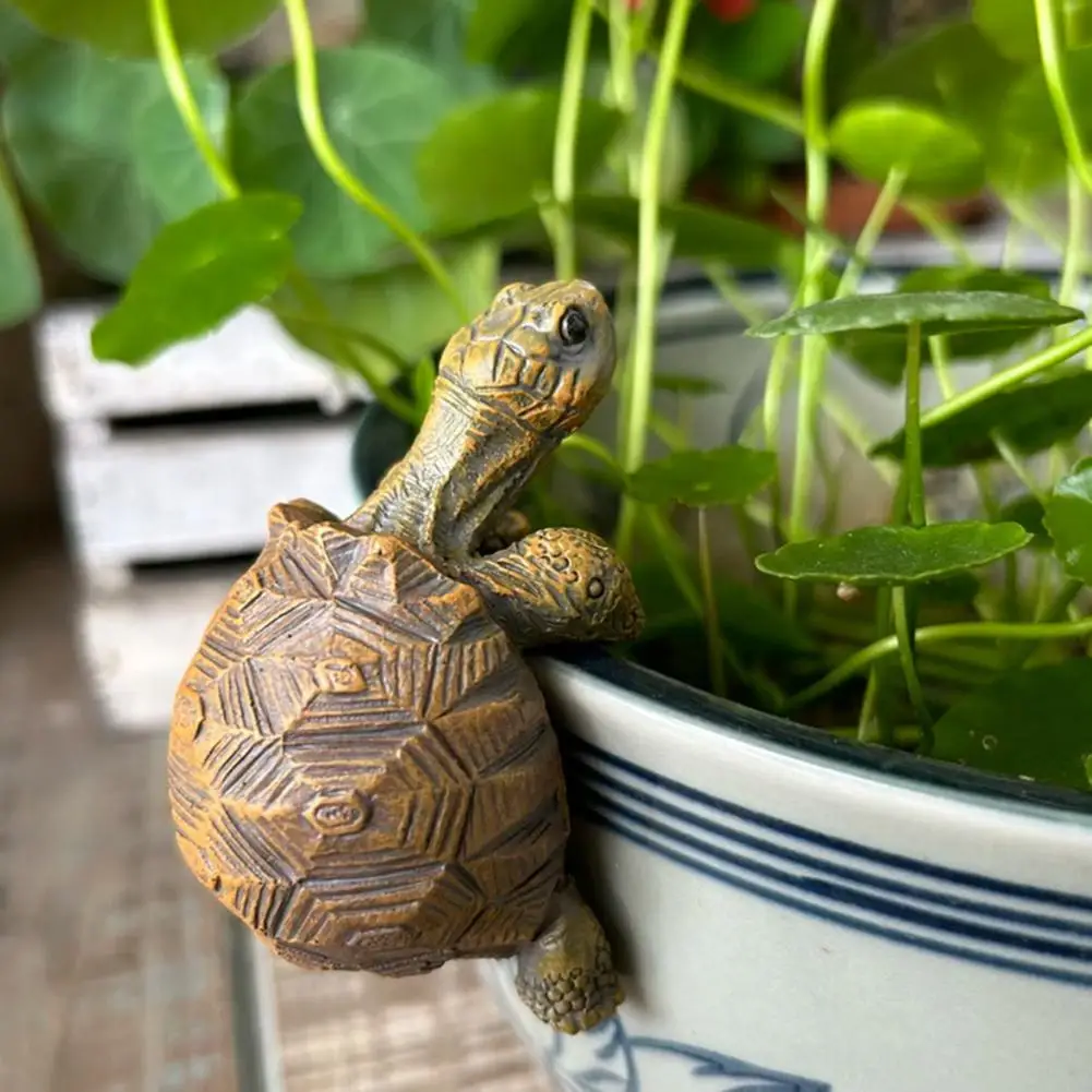 Tortoise Figurine Resin Turtle Statue Flower Pot Hanger Planter Edge Decor Mini Tortoise Sculpture for Vase Fish Tank