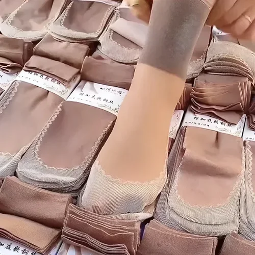 Imagen 2 del producto 1-20 pares de calcetines cortos para mujer, calcetines transparentes de encaje elástico ultrafino, calcetines de algodón con empalme inferior antideslizante transpirable de verano para mujer