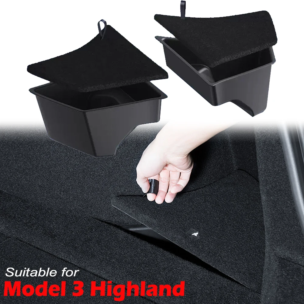 

For 2024 Model 3 Highland Rear Trunk Left Side Storage Box With Cover Tail Boot Organizer Partition Decoration Accessories