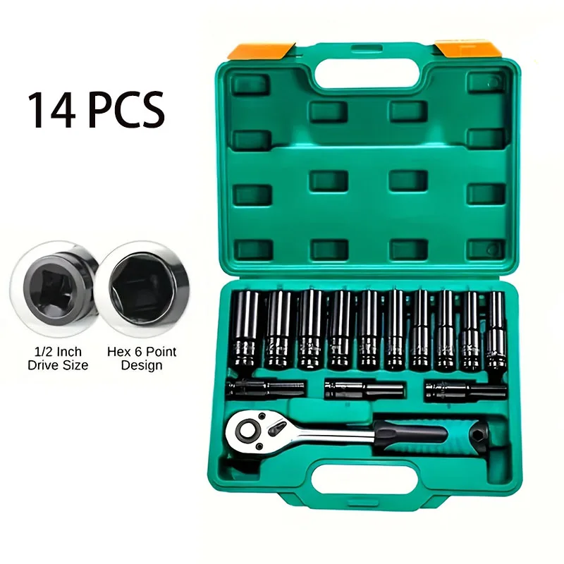 14 Pieces of 1/2 Inch 8-24mm Electric Socket Tools, Impact Wrench Adapters, Manual Tool Sockets