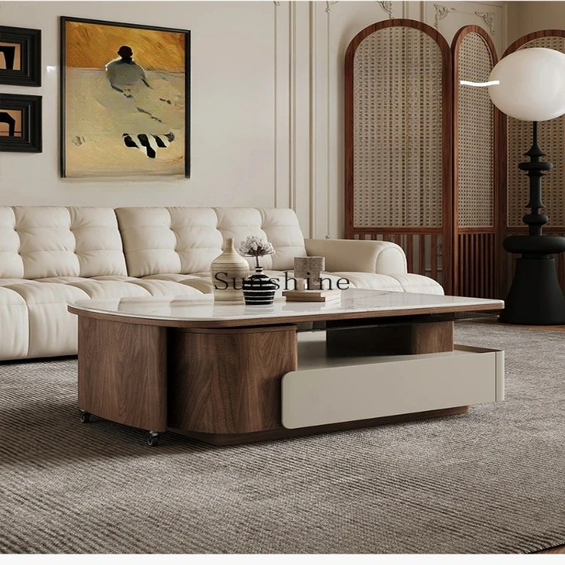 

Light luxury high-end sense retractable home living room tea table multi-function removable storage side table