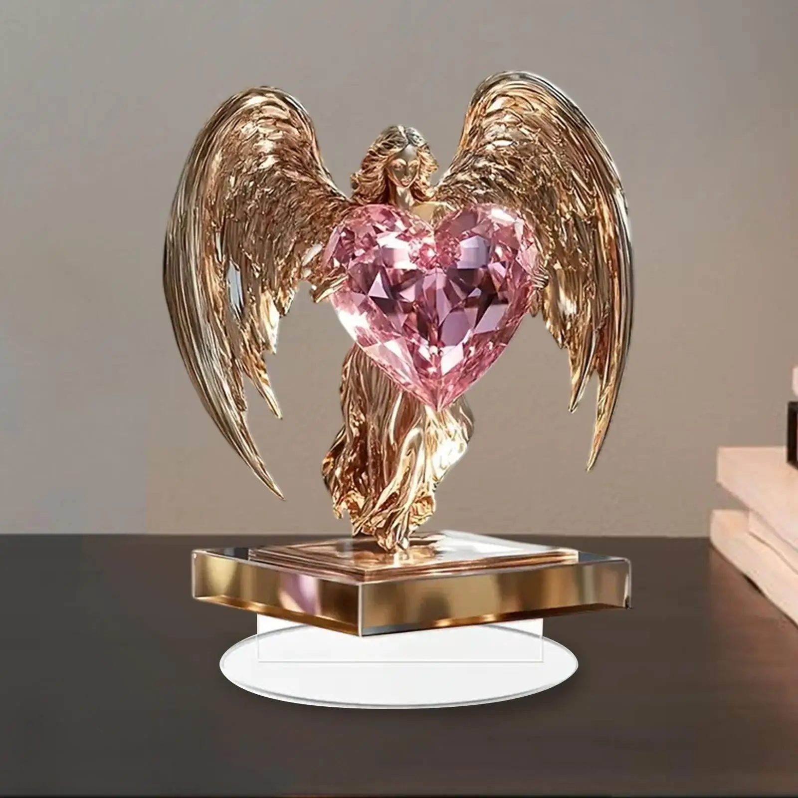 2D Flat Love Angel Statue Valentine's Day Decor Artwork with Base Adornment Acrylic Desktop Ornament for Living Room Bedroom