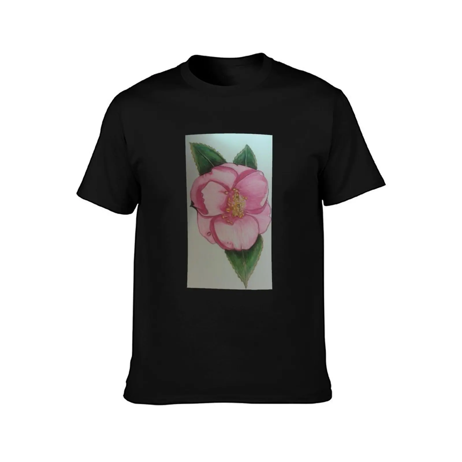Pretty pink Camellia T-Shirt, Summer Casual Cotton Tee, Oversized Streetwear Tops, Vintage Graphic Print, Loose Fit Short Sleeve