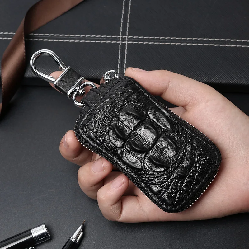 New Genuine Leather Men's and Women's Multifunctional Key Chain Crocodile Pattern Car Key Bag Top Layer Cowhide Key Bag