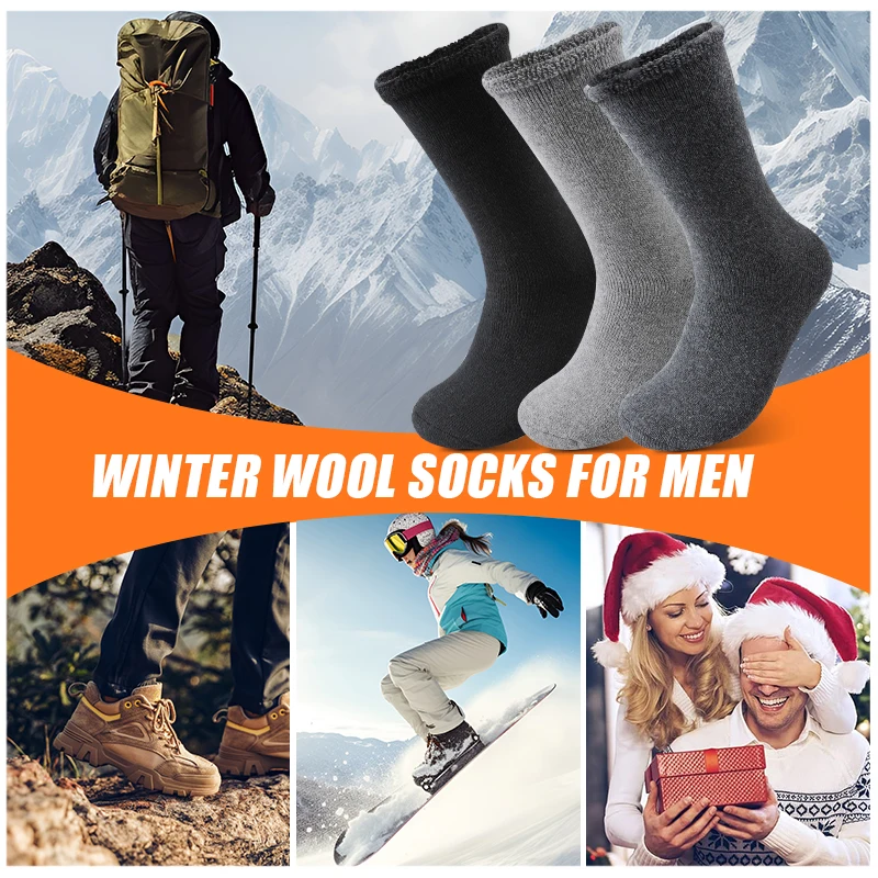3 Paar Herren-Thermo-Crew-Socken mit Fleece-Futter, Winter-Plüsch, Mitte der Wade, für Schnee und Innenbereich, dunkle, solide, bequeme Frottee-Socken für den täglichen Gebrauch – Detail 5