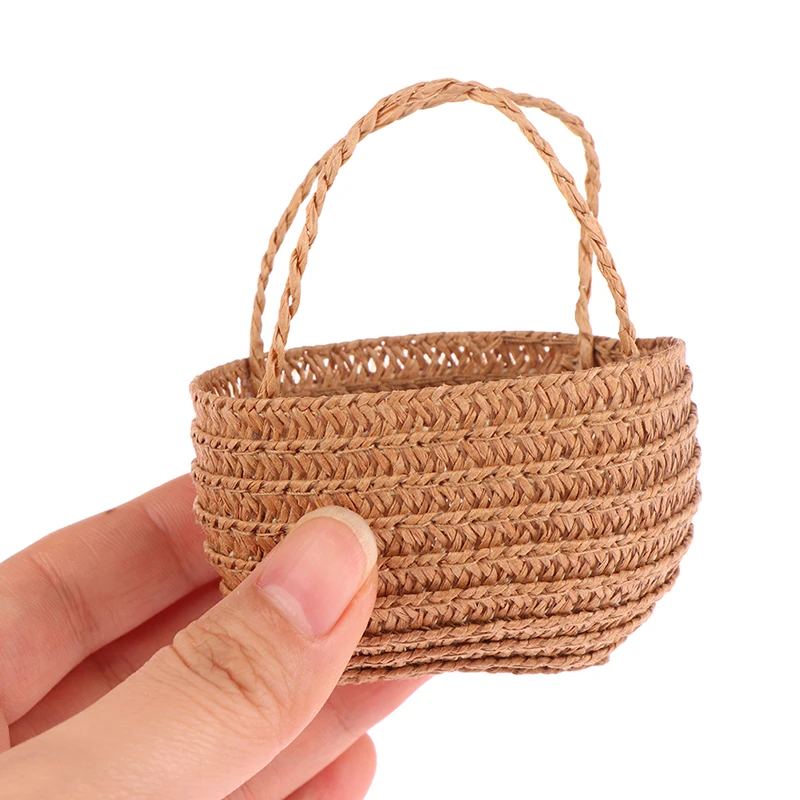 1Pc Dollhouse Miniature Fashion Shopping Straw bag Shoulder Bags Model For Dolls House Decor Kids Pretend Play Toys