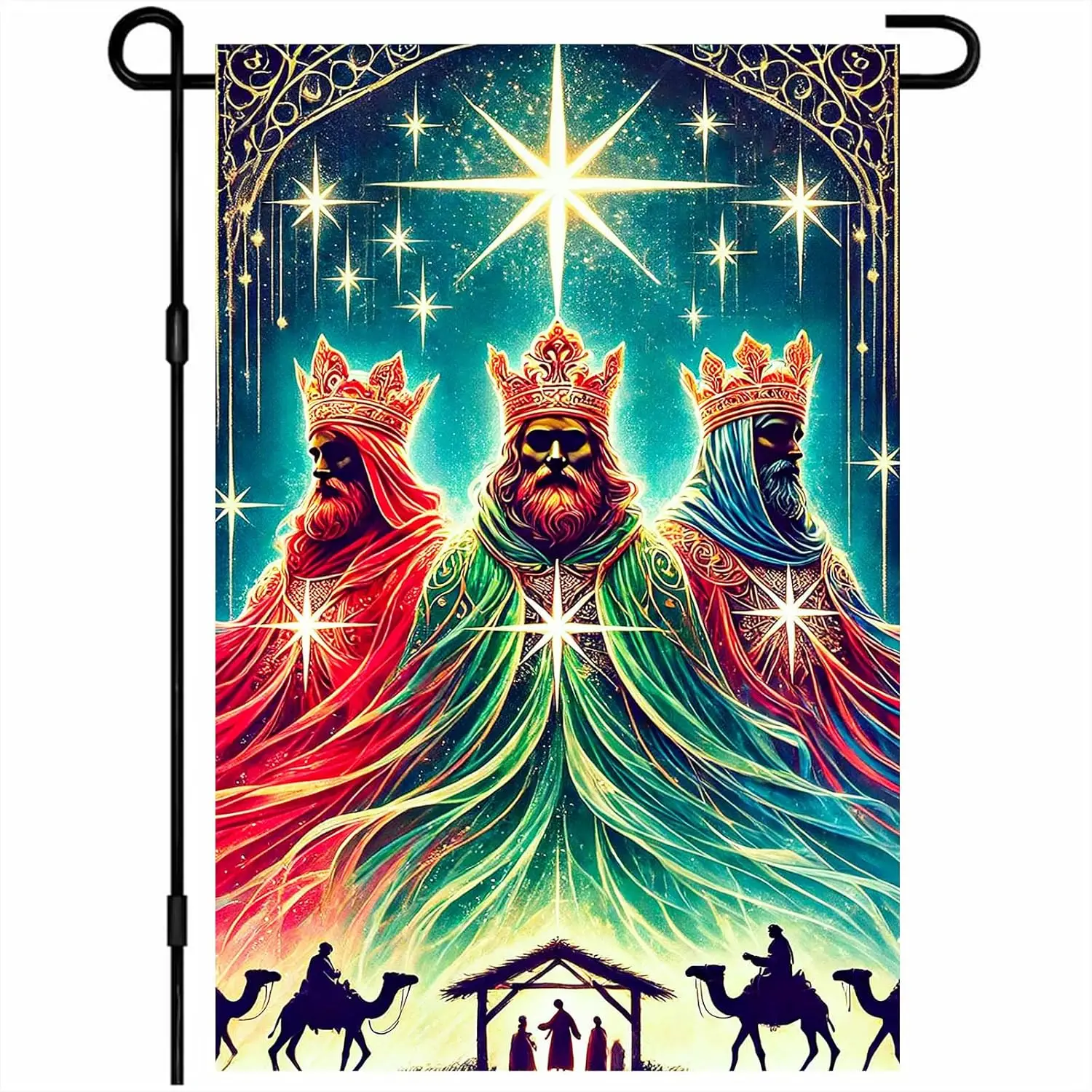 Christmas Three Wise Men Garden Flag 12x18 Inch Holiday Nativity Yard Banner Double Sided Seasonal Winter Outdoor Porch Lawn LLG