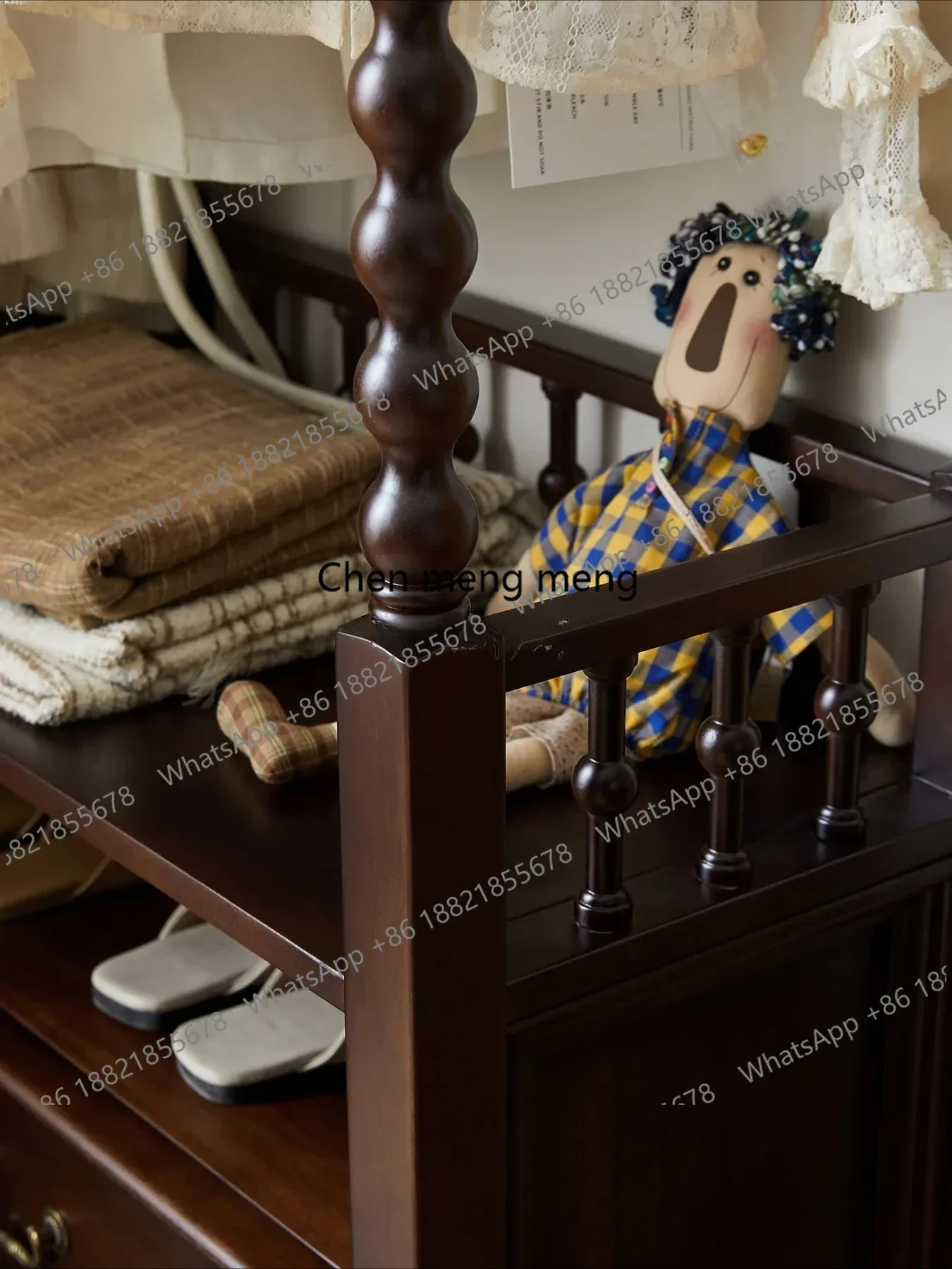 NQ52 New arrrive American retro solid wood hanger French home bedroom floor-to-ceiling bedside artifact