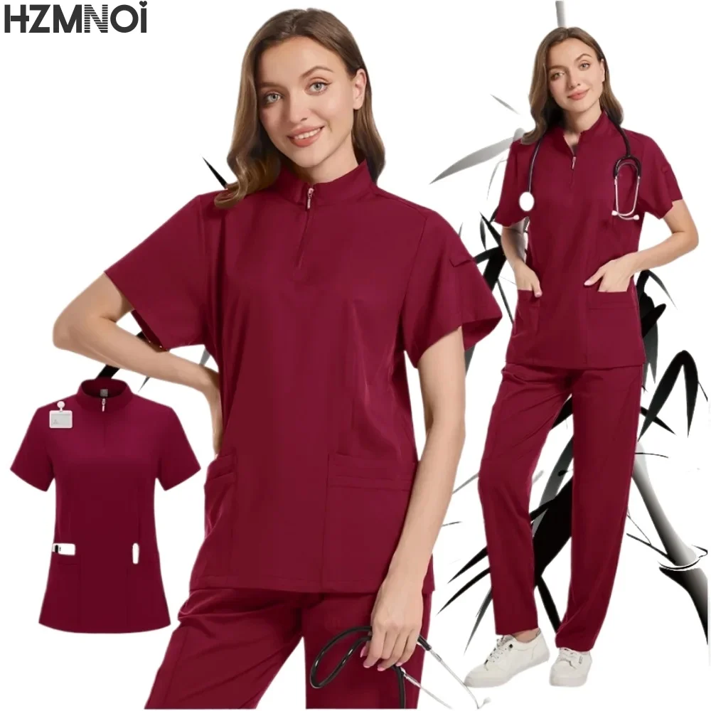 High Quality Uniforme Medical Nurse Uniform Scrub Set Women and Men's Modern V-Neck Top and Pant Hospital Workwear Doctor Suits