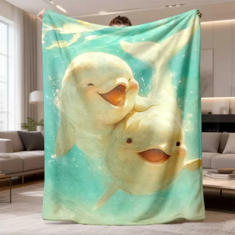 Cute Cartoon Dolphin Blanket Aqua Underwater Art Print Soft Warm Marine Animal Blanket Living Room Bedroom Ocean Decor