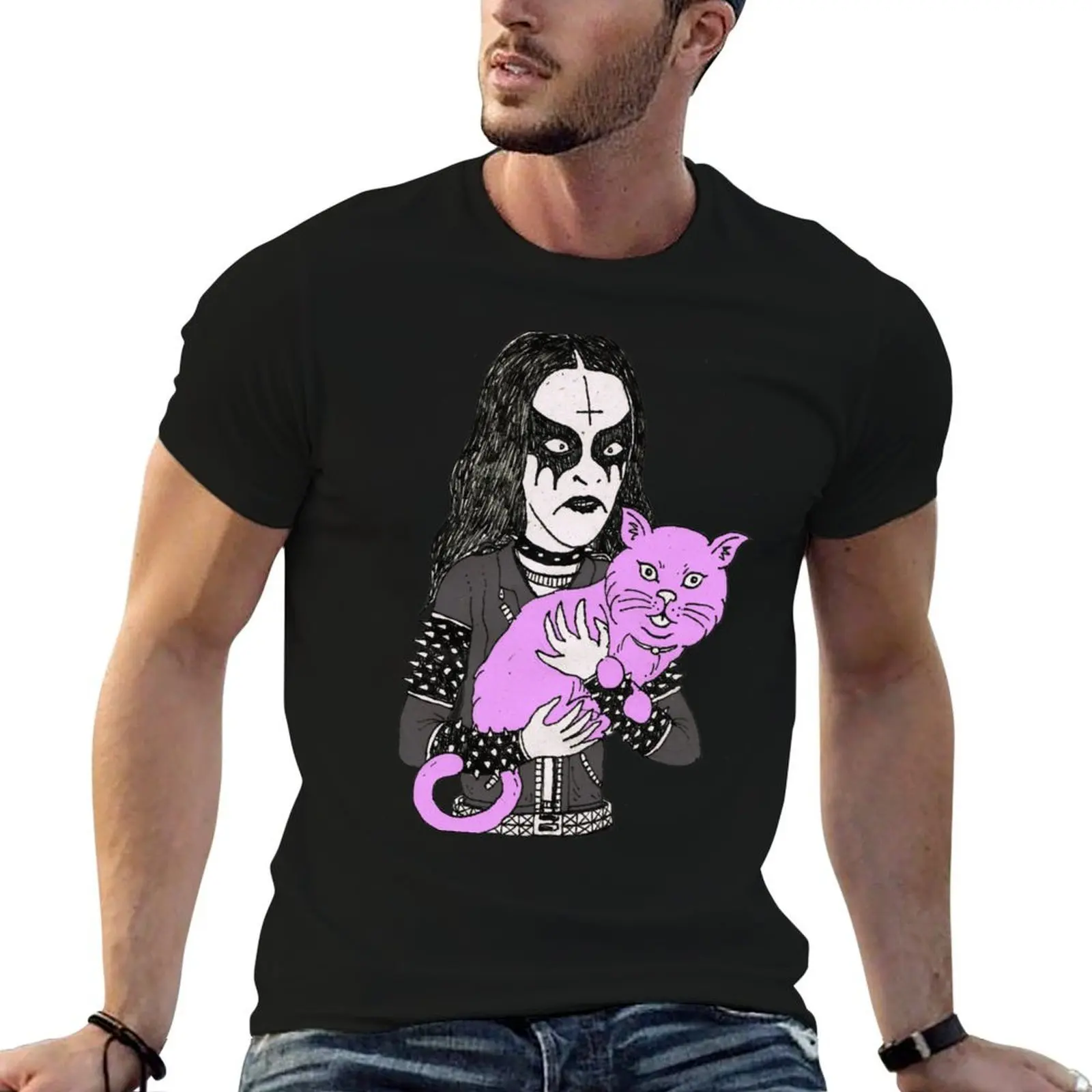 black metal cat T-Shirt t shirts for man pack white cotton t shirts man 100% anime tshirt T-shirt