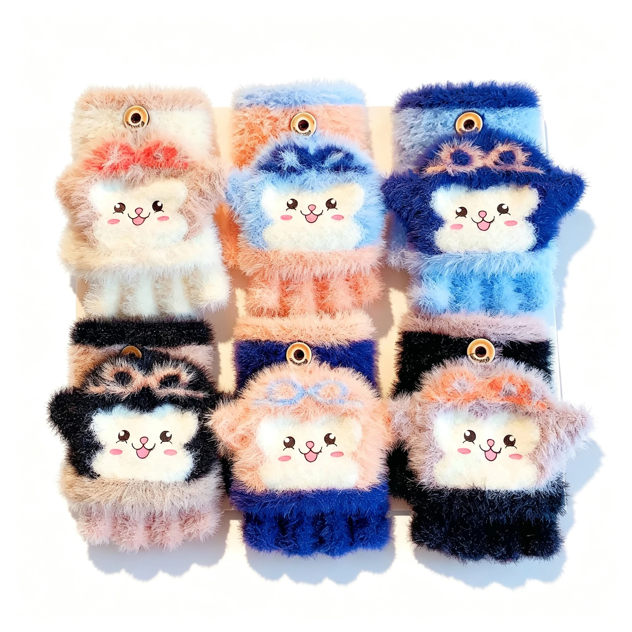Cute Toddler Winter Plush 2‑in‑1 Flip‑Top Mittens Snap Button Animal Cold-proof Hand Warm Gloves For Boys Girls  Children Gift