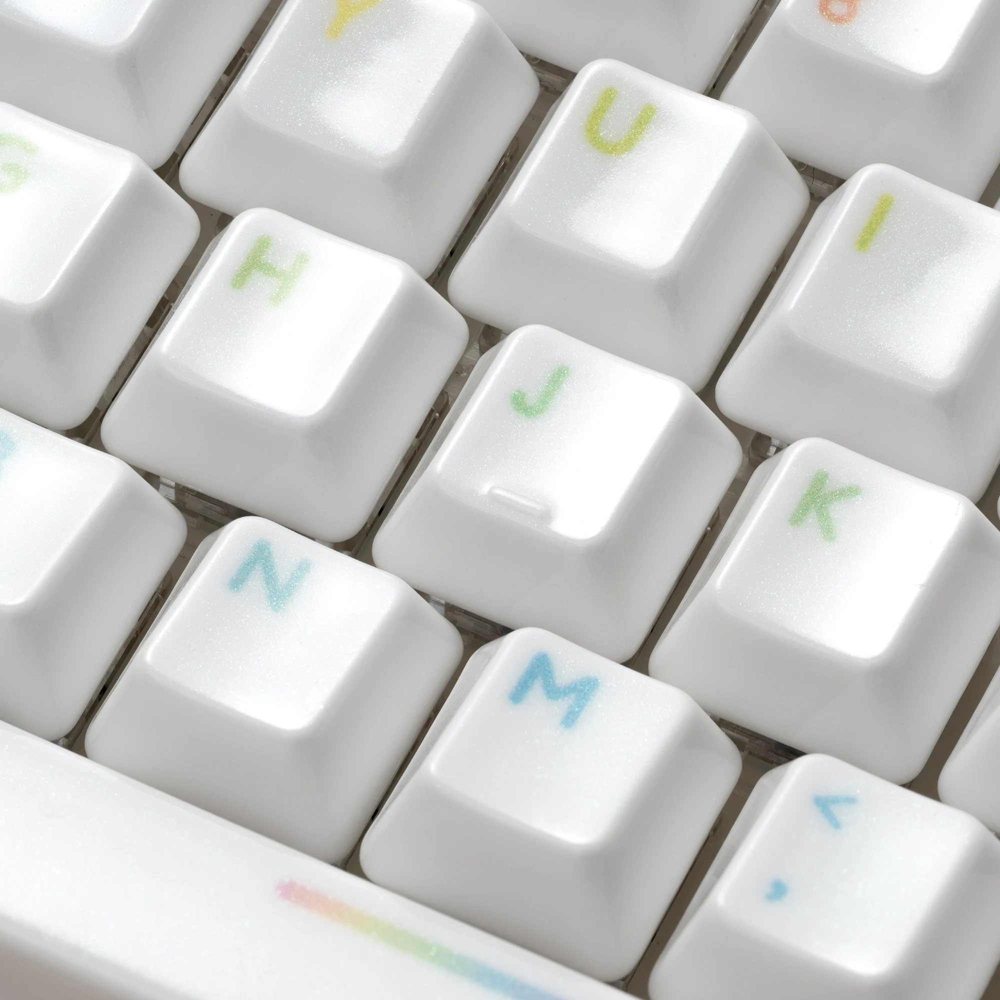 XVX Glitter White Ceramic Keycaps with Colorful Legends Cherry Profile 120-Key Fluorescent Sparkle Surface Design