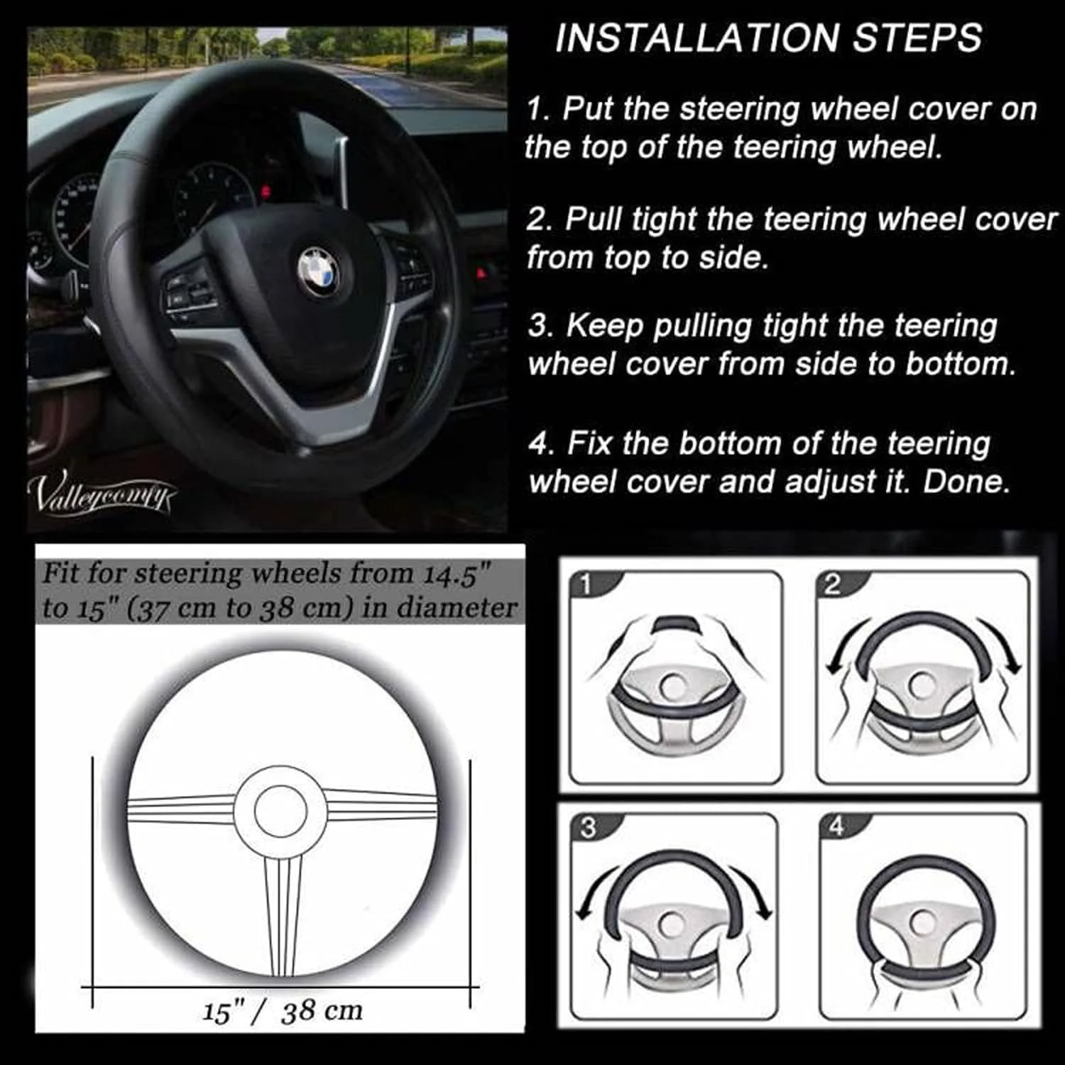 Car Steering Wheel Cover 37-38cm Skidproof Auto Steering- Wheel Cover Breathable Anti-Slip Leather Car-styling Car Accessories