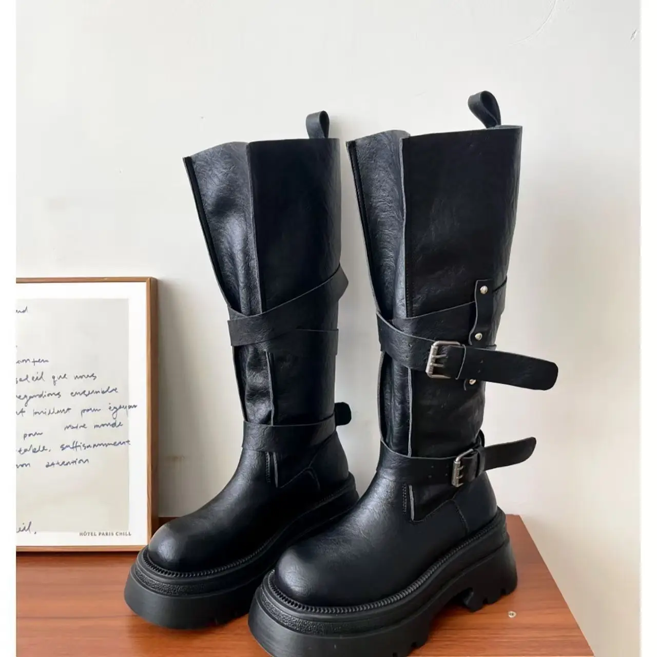 Tall knight boots not over the knee  retro high rise thick soled boots  women's western cowboy boots 2026