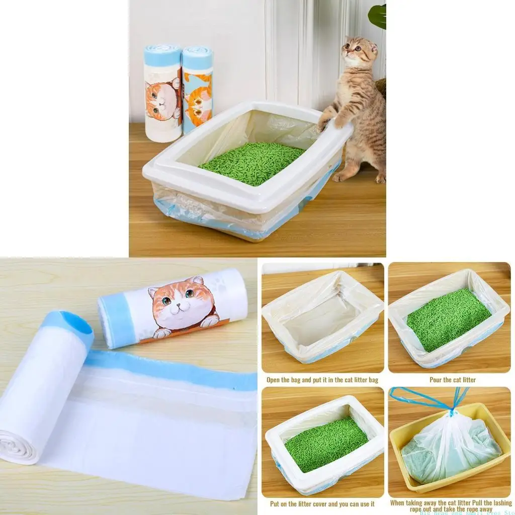 581C Cats Pan Liners Litter Box Liners Drawstring Litter Bags Leak-Proof Waste Bag