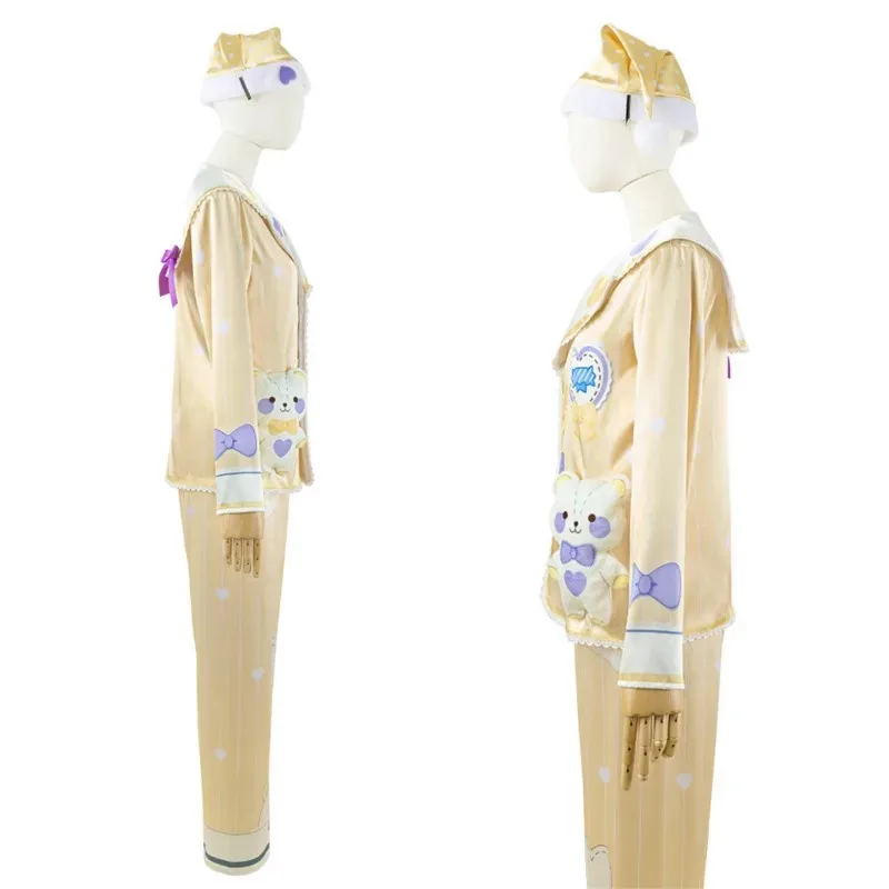 프로젝트 세카이 컬러풀 스테이지 텐마 츠카사 잠옷 귀여운 곰 슈트 옐로우 나이트캡 의상 파티 코스프레 홈웨어;6,r'8;p'