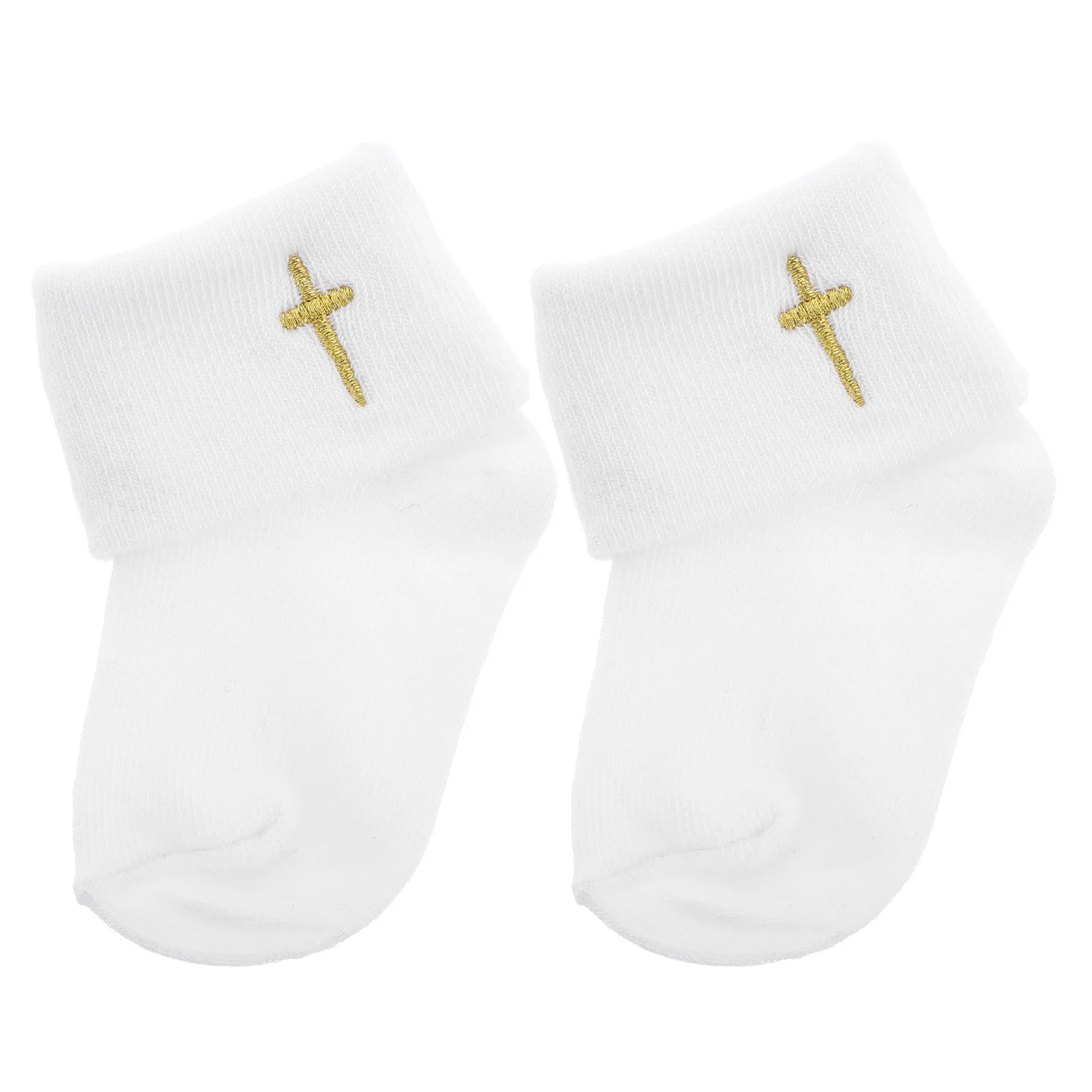 

1Pair Baby Sacrament Socks Turn Cuff White Soft Cotton Infant Baptism Anti Walking Baby Blessing Booties 0-1 Year Old