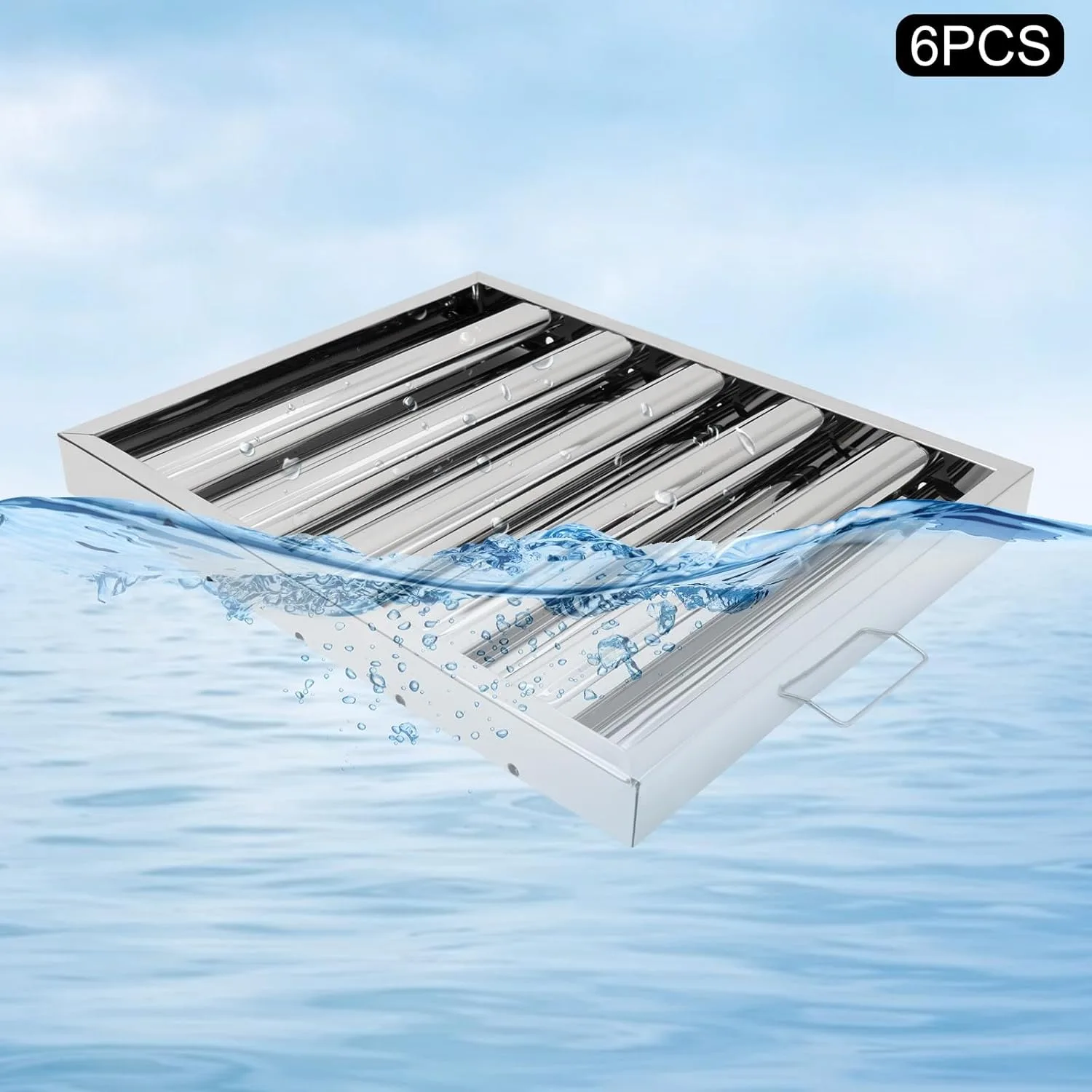 

6Pcs Hood Filters,430 Stainless Steel,5 Grooves Commercial Hood Filters,for Grease Rated Commercial Kitchen Exhaust Hoods,Silver