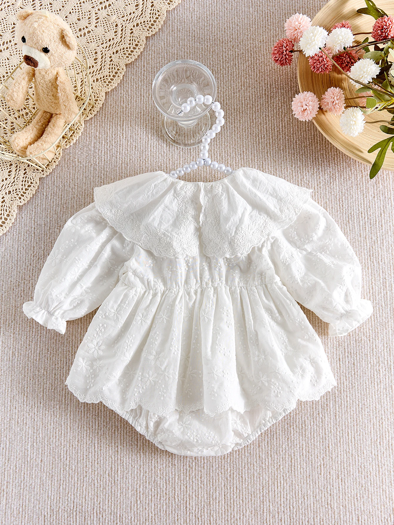 

Baby autumn embroidered lace lace collar long-sleeved Ha dress dress, sweet one-piece dress for baby girls, first birthday eveni