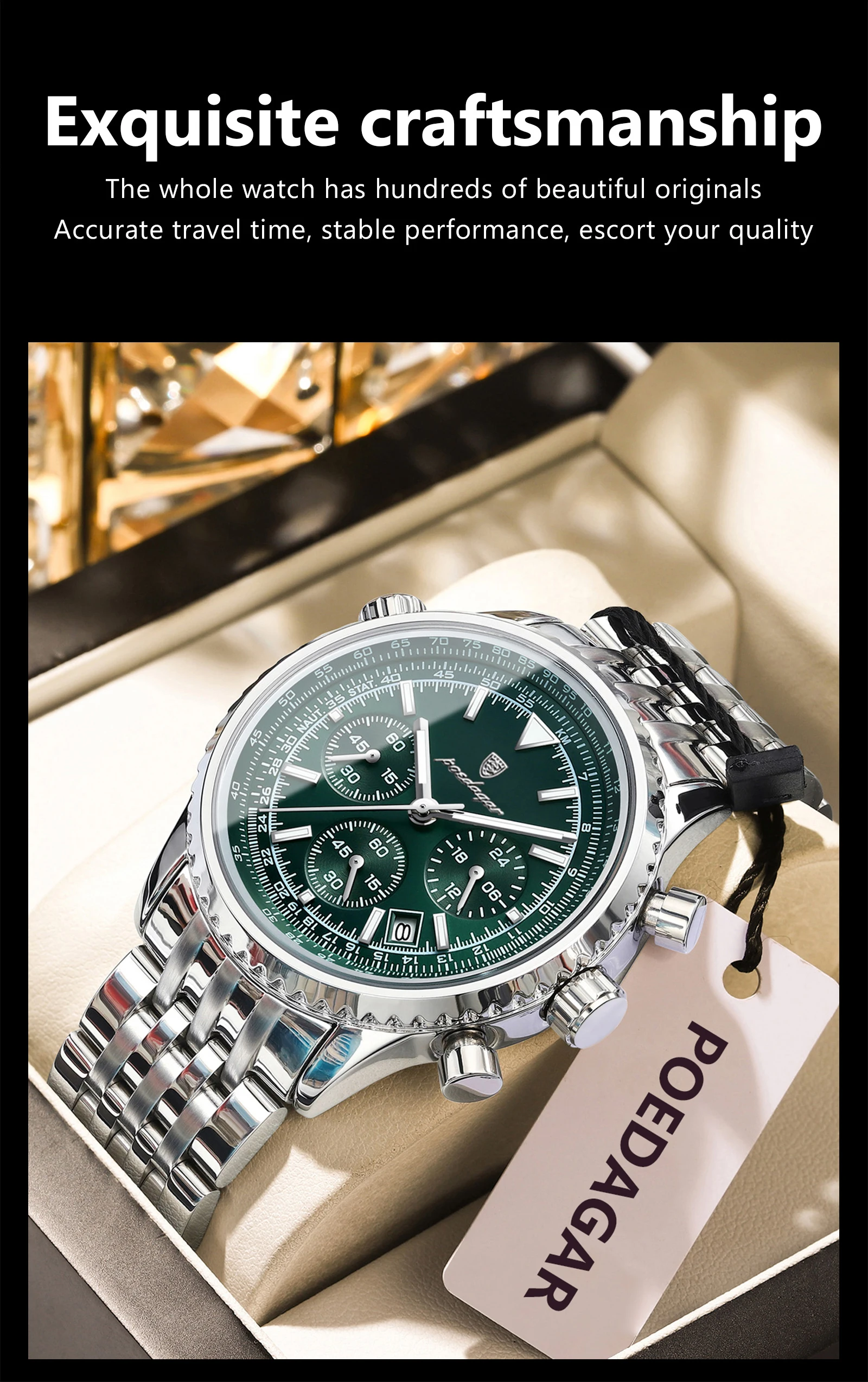 POEDAGAR Business Herren Armbanduhr Wasserdicht Leucht Datum Chronograph Luxus Mann Uhr Quarz Edelstahl Uhren Für Männer – Detail 4