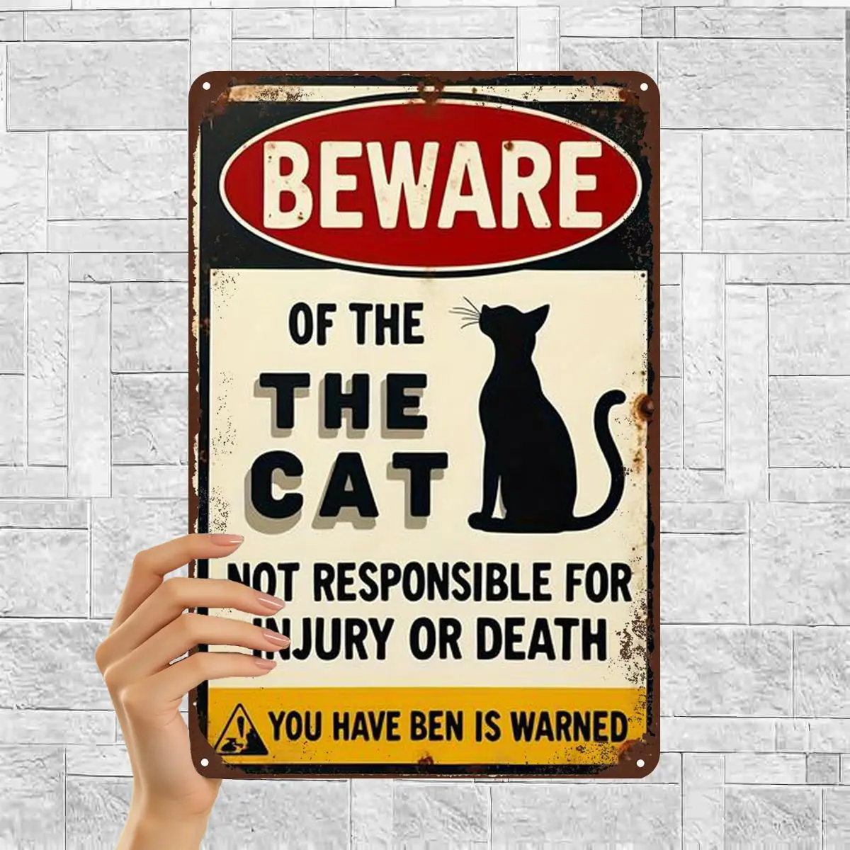 2D Flat Beware of The Cat - Vintage Metal Sign Art Decor, Warning Sign for Home Or Garden, Funny Pet Wall Art 20.32×30.48 cm
