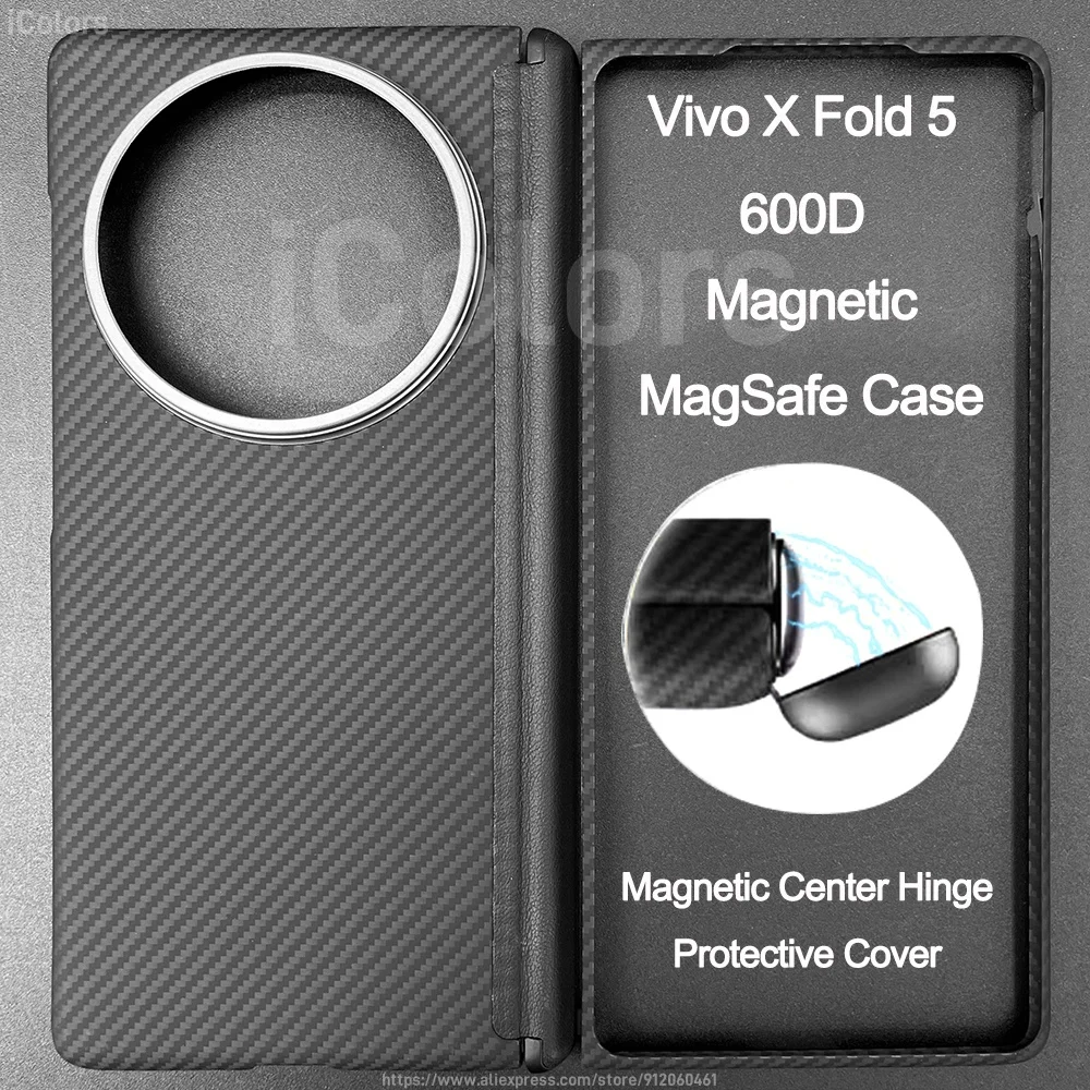 

Для Vivo X Fold 5, арамидный чехол, защитный чехол с магнитным центральным шарниром, чехол Magsafe из углеродного волокна, ультратонкий легкий чехол