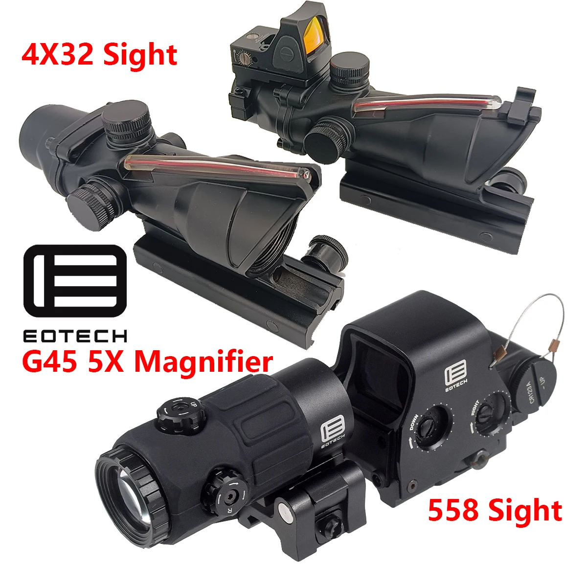EOTECH G33 G43 3X G45 5X المكبر 558 المجسم كوليماتور ريد دوت البصر 4X32 البصر مع ريد دوت الألياف البصرية الحقيقية RifleScope