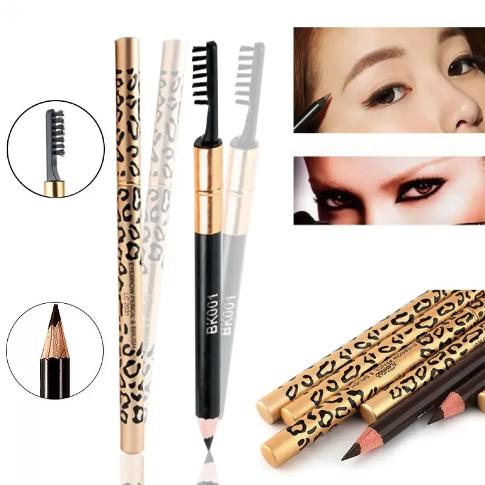 Long-Lasting Women Waterproof Brush Makeup Leopard Eyeliner Eyebrow Pencil