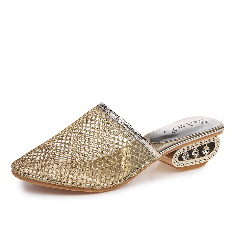 2023 New Spring Summer Slippers Female Middle Fashion Thick Hollow Mesh Sandals Slip Simple Slippers Plus Size 43