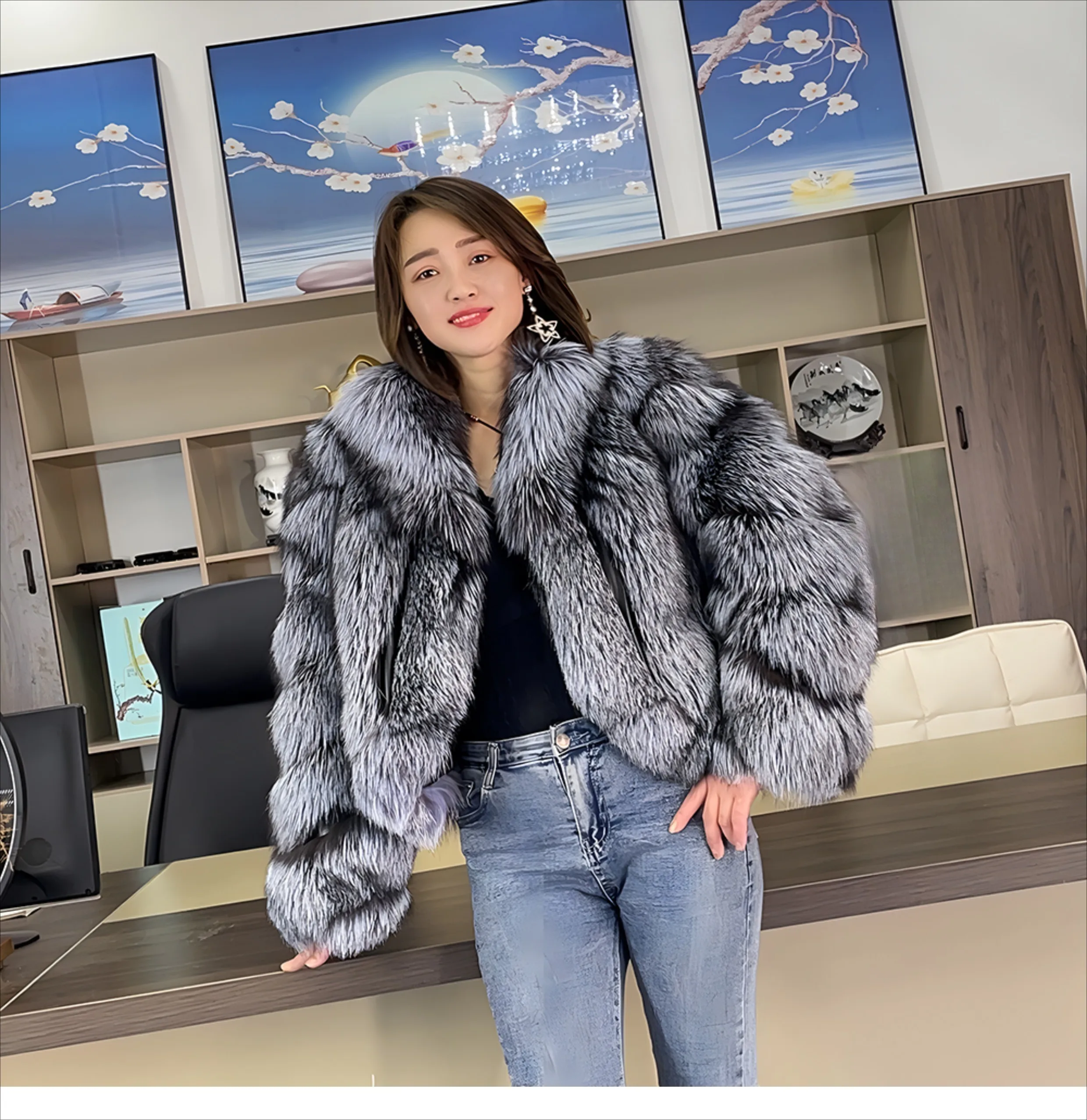 

Hot style Winter Warm Luxury Real Fox Fur Jacket Turn-down Collar Fashion New Natural Fox Fur Ladies Streetwear