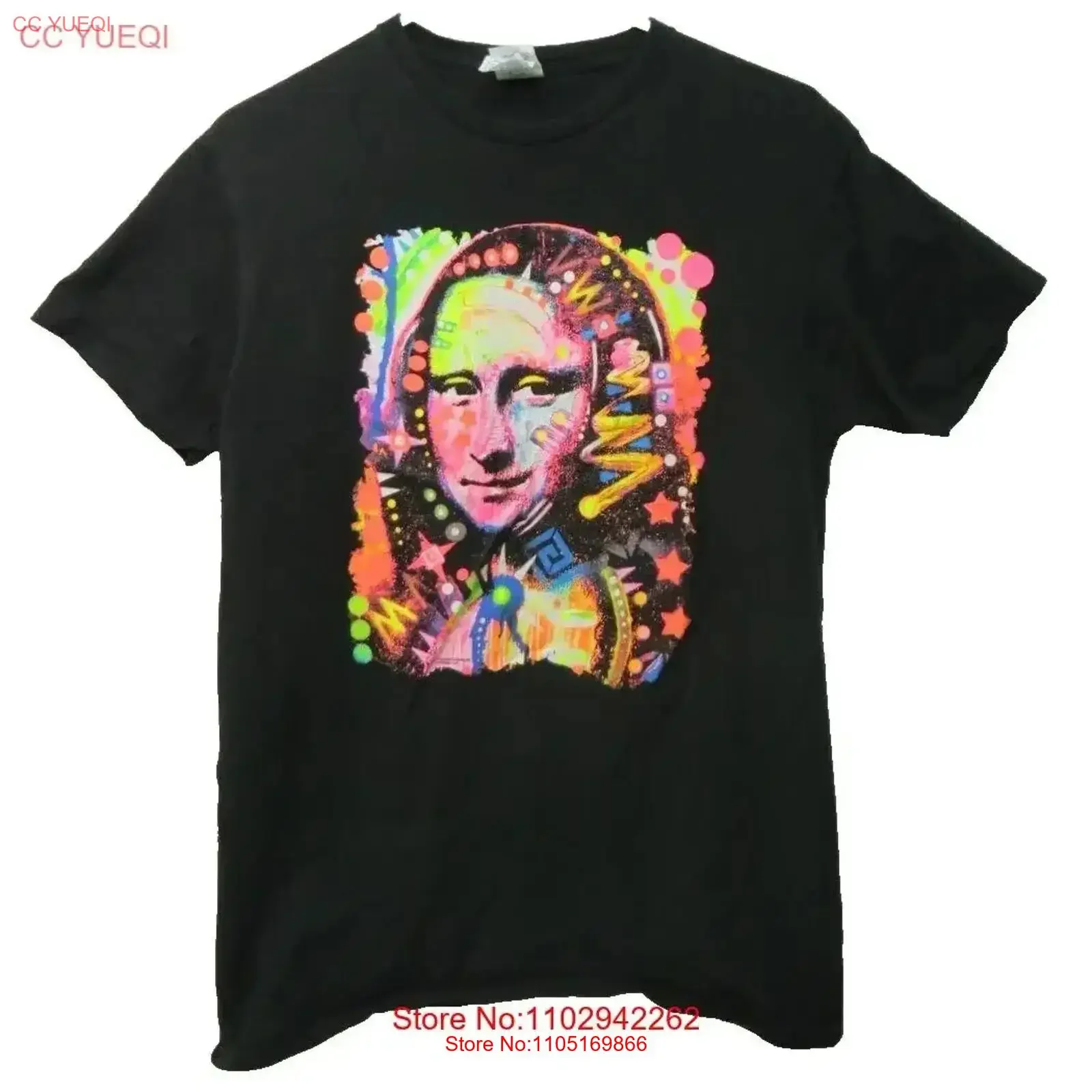 Neon Mona Lisa Black T Shirt Adult Medium 100 Cotton vintage Washed Comfortable streetwear Stylish fashion Slightly vintage