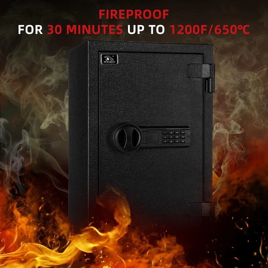 Fireproof Safe 1.8 Cubic Feet Large Steel Digital Safe Box with Code Button Keypad Heavy Duty Safe for Home and Office Security