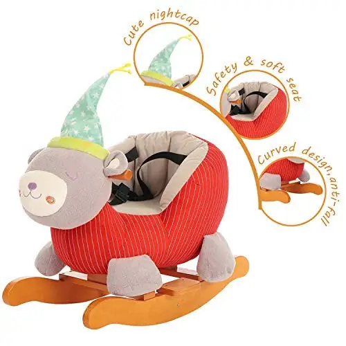 Drewniana zabawka dla dzieci z własnym logo, różne pluszaki, huśtawka, drewniane koń na biegunach, krzesło-konik na biegunach