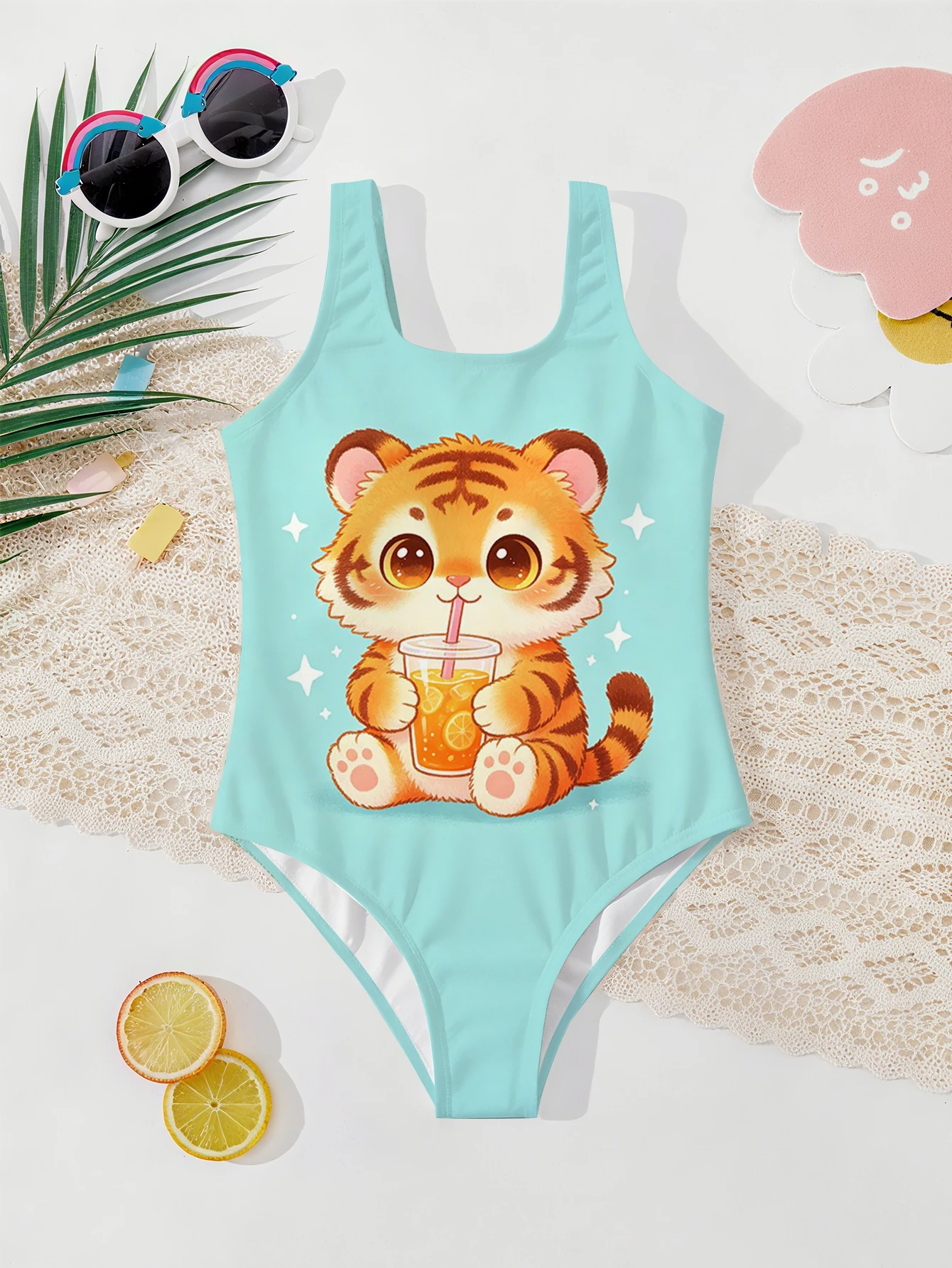 Girls' Summer Style Grand Tiger Fashionable Tight One-piece Swimsuit