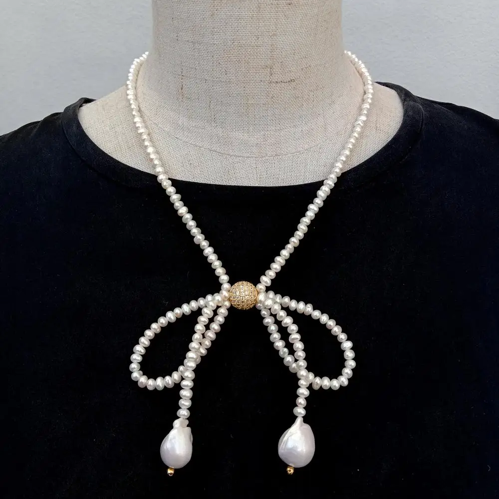 

Y·YING Cultured White Pearl Bow Choker Necklace Simple Design