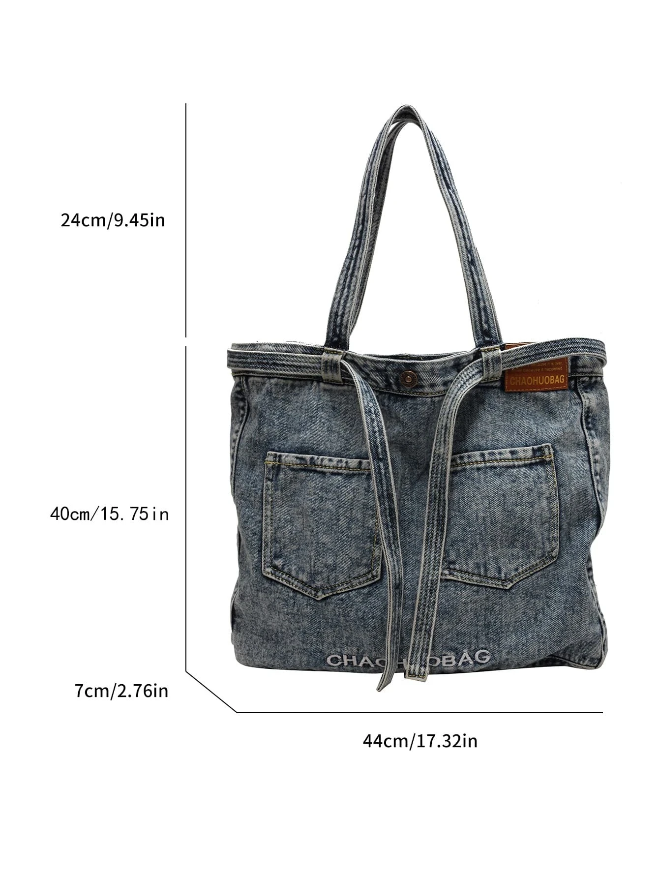 Borsa a tracolla grande borsa a tracolla alla moda in Denim con doppia tasca frontale ricamata con lettera doppia