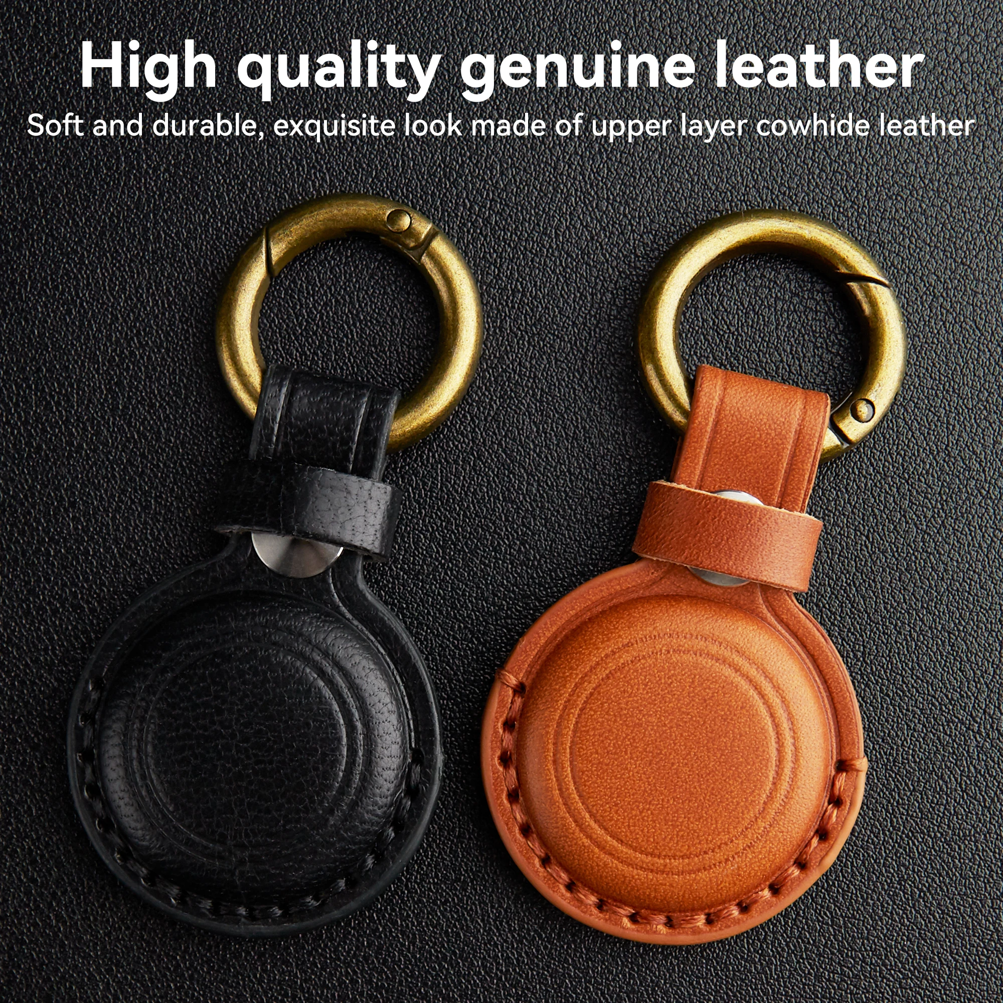 Genuine Leather for Apple Airtag Case Keychain Leather Protective Air tag Cases Cover Airtag Holder Accessories Key Ring Tracker