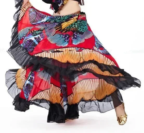 720 degree flower printed Ji competition skirt belly dance tribal clothing belly dance clothing flamenco clothing