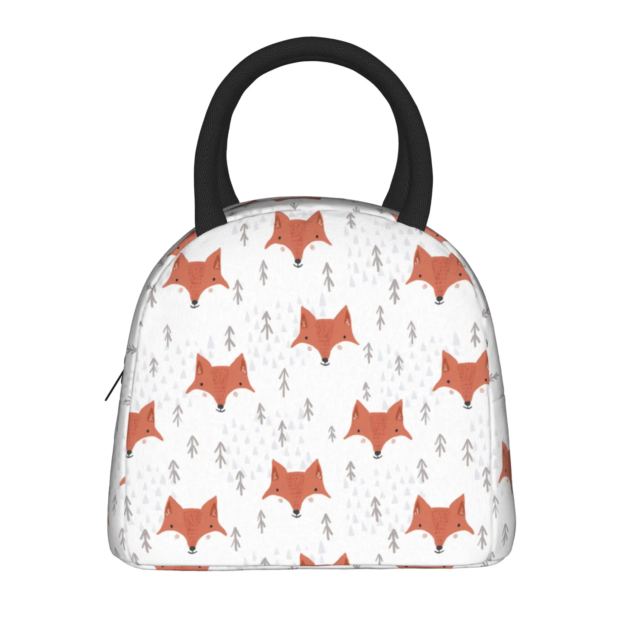 Cute Foxes Winter Snow Pattern Lunch Bag For Men  Designer Lunch Box Casual Travel Cooler Bag Oxford Thermal Tote Handbags