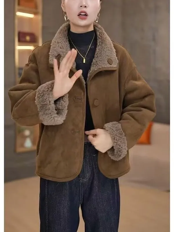 سترة نسائية من Sli ort لفصلي الخريف والشتاء، متعددة الاستخدامات، مصنوعة من الفرو والجلد، تصميم أنيق ونحيف، ملابس خارجية جذابة