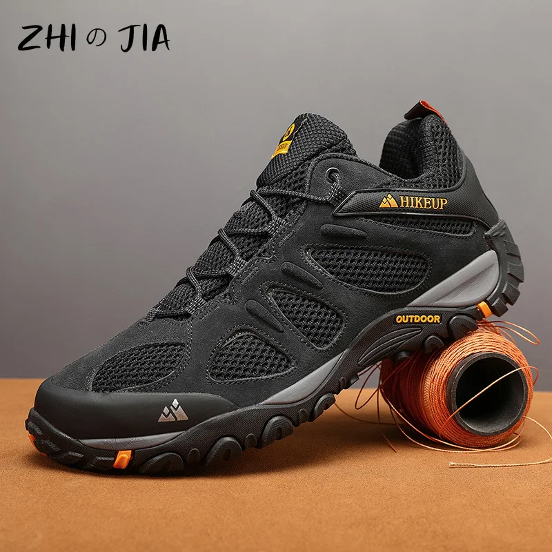 Men\'s Autumn Winter Genuine Leather Hiking Shoes Outdoor Sports Off-Road Shoes  Thick Soled Wear-Resistant Anti Slip Sneaker