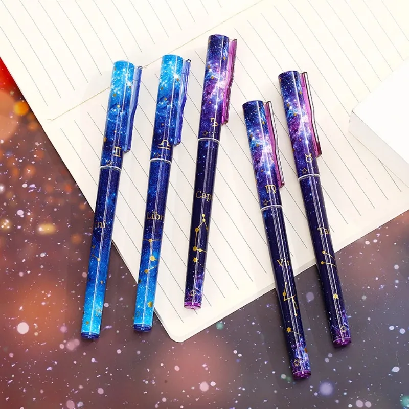 5pcs/batch Constellation Gel Pens Novelty 0.5mm Writing Starry Sky Black Ink Students  Stationery Office Kawaii School Supplies